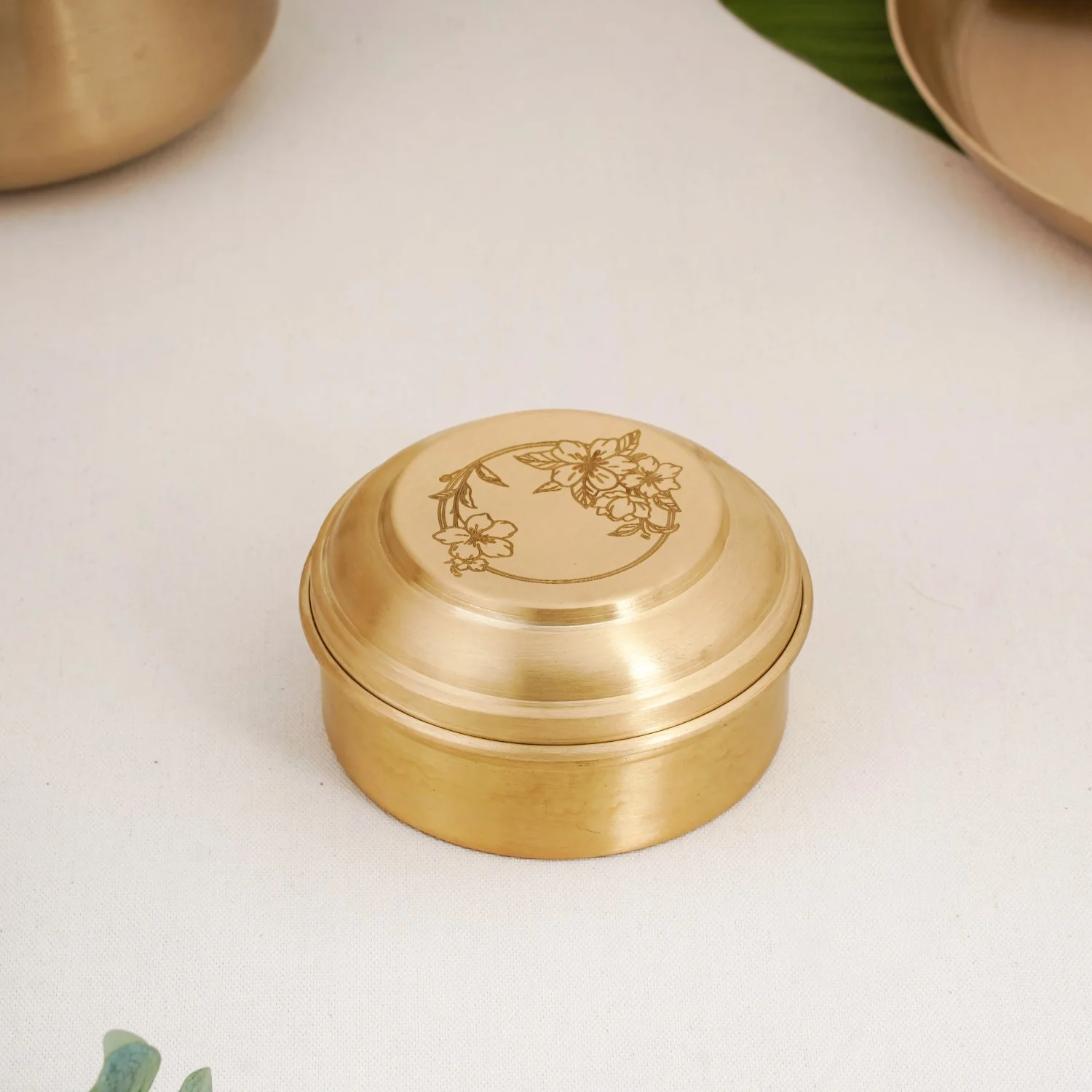Brass Hibiscus Mukhwas Box with Lid – Traditional Spice Storage Container - Image 9