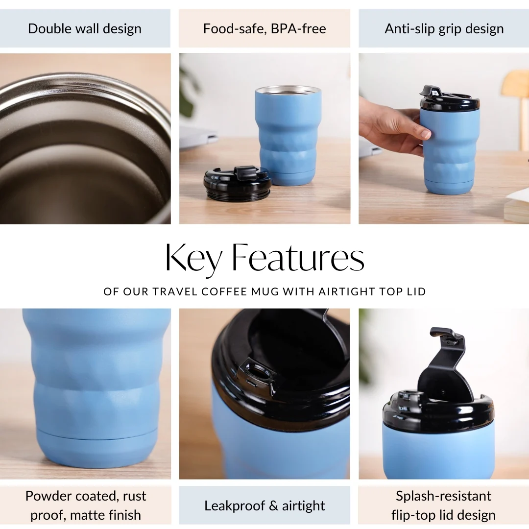 Brewster Easy Sip Copper Insulated Travel Mug Azure Blue 350ml - Image 7