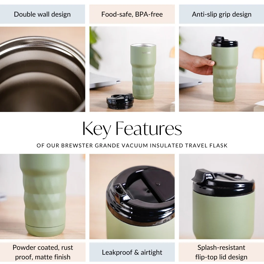 Brewster Grande Vacuum Copper Insulated Travel Flask Seaweed Green 590ml - Image 7