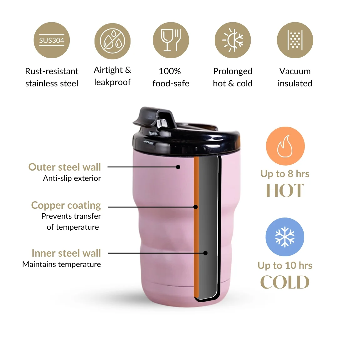 Brewster Stainless Steel Portable Coffee Mug Wistful Mauve 350ml - Image 6