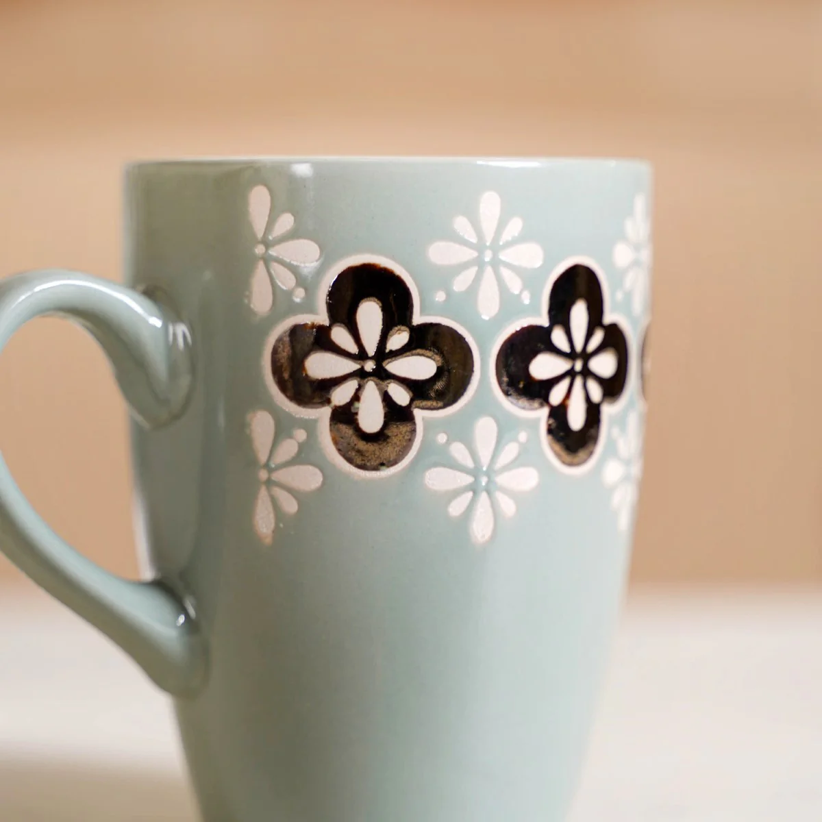 Bronze Flowers Sage Blue Coffee Mug Set Of 6 350ml - Image 4