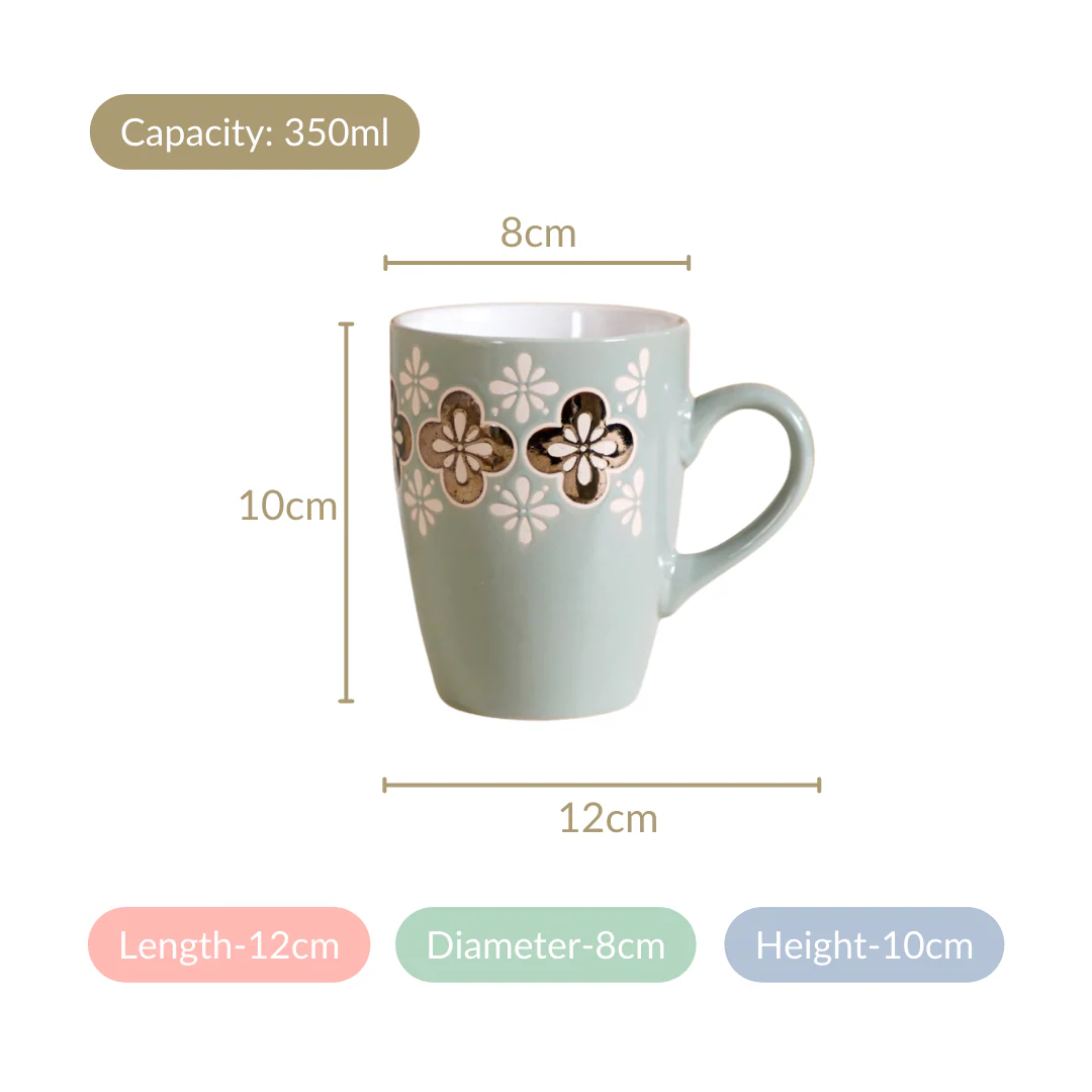 Bronze Flowers Sage Blue Coffee Mug Set Of 6 350ml - Image 6
