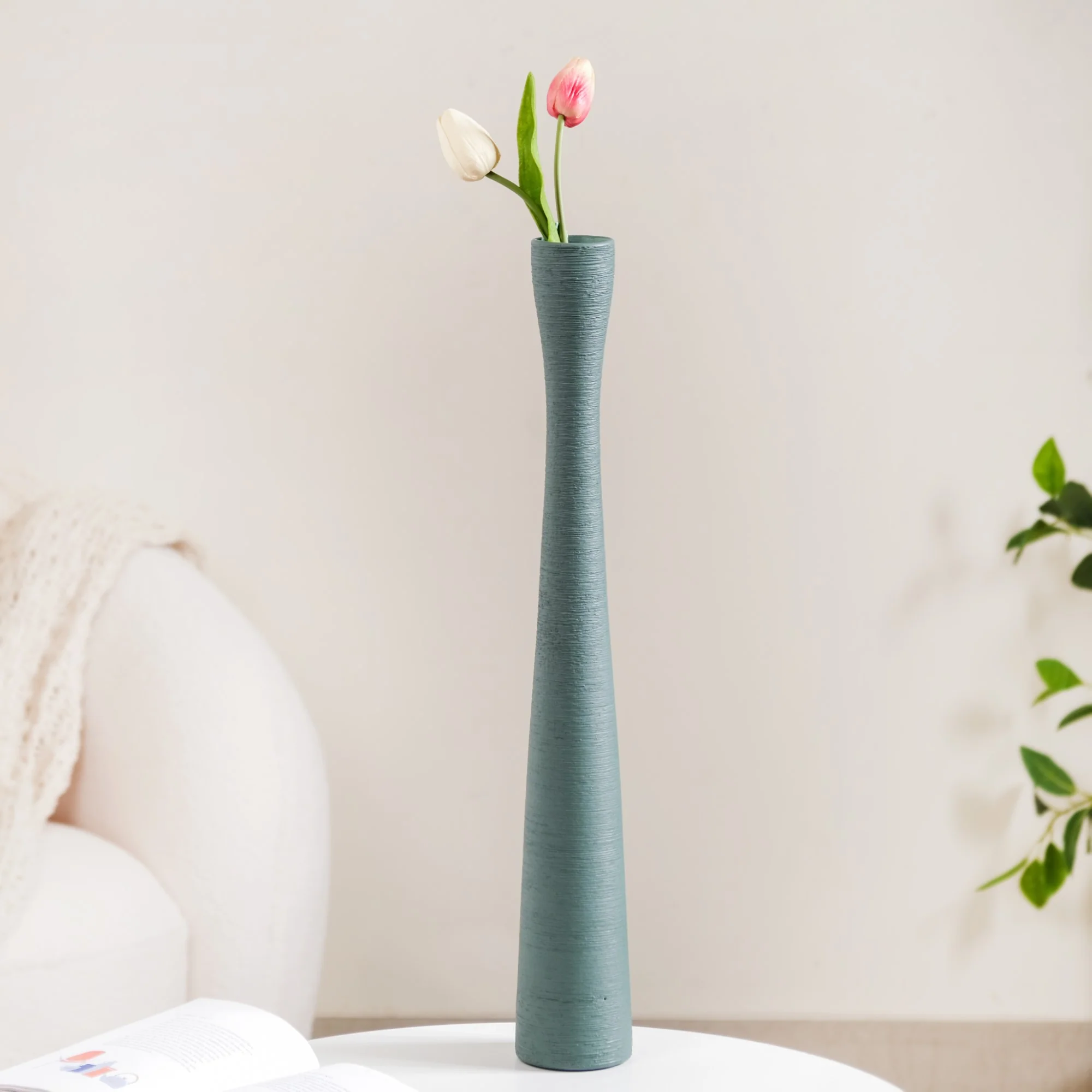 Brush Texture Ceramic Tall Thin Vase - Image 2
