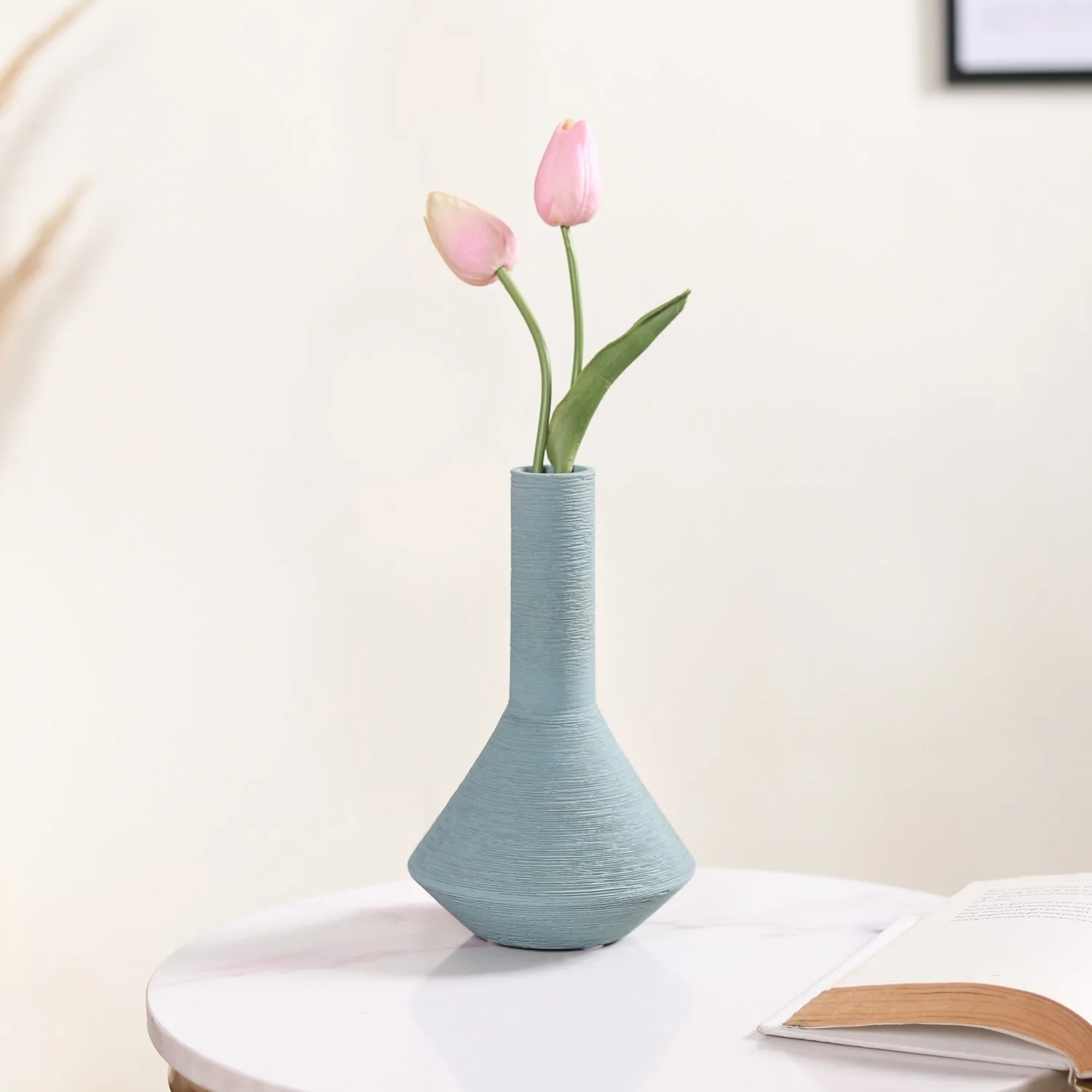 Brushed Texture Scandinavian Vase Blue - Image 2