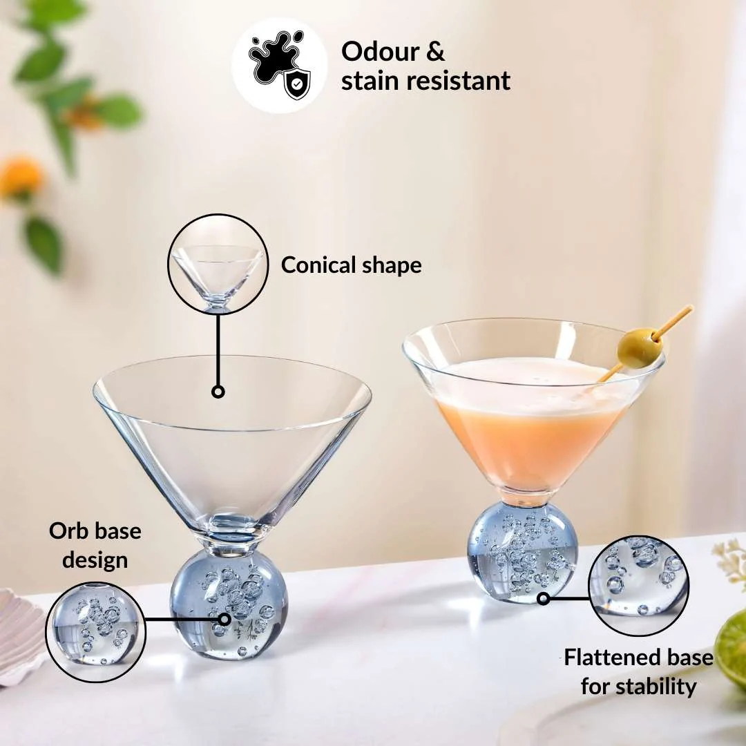 Bubble Base Martini Glass Set Of 2 220ml Blue - Image 5