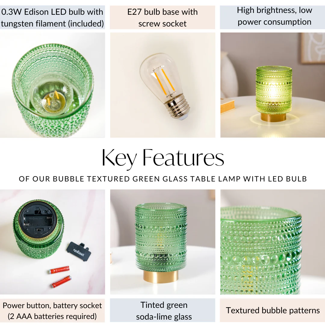 Bubble Green Glass Table Lamp With LED Bulb - Image 5