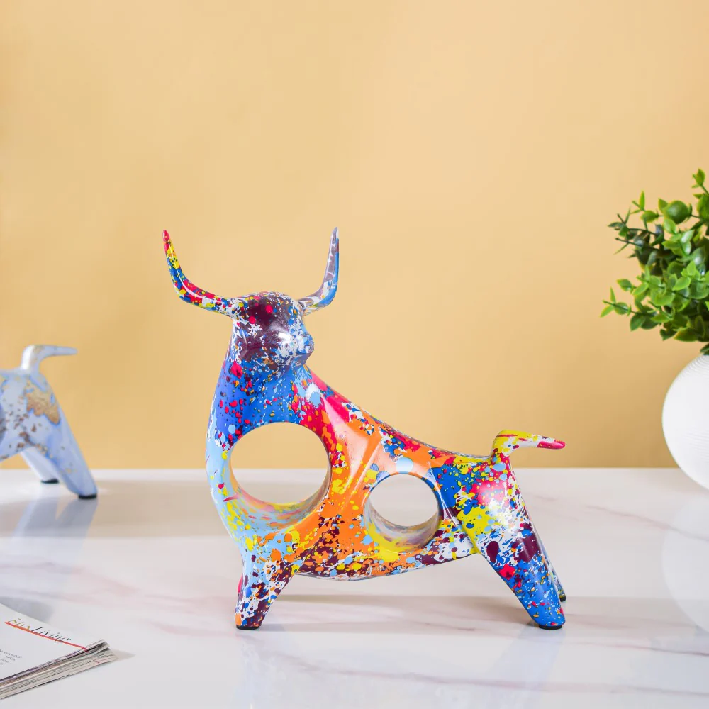 Bull Sculpture Resin Multicolour 8 Inch - Image 3