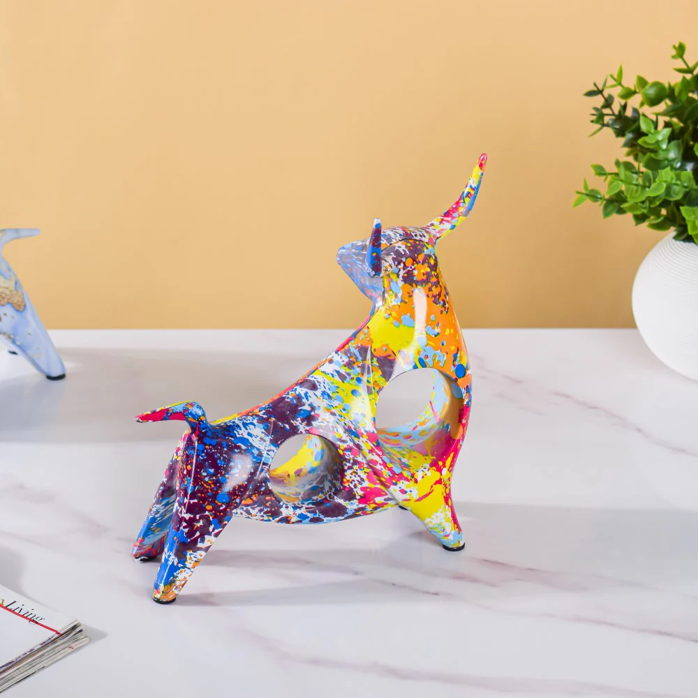 Bull Sculpture Resin Multicolour 8 Inch - Image 4