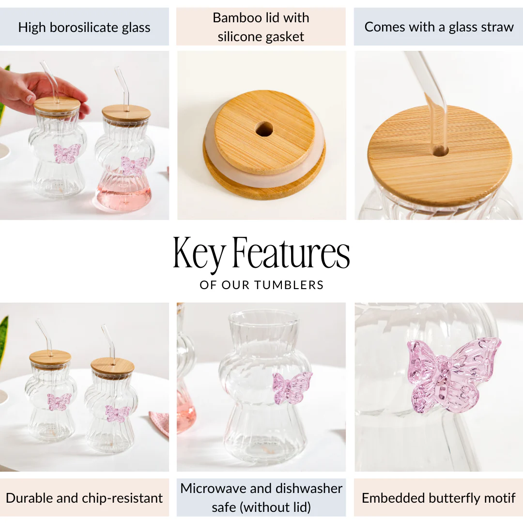 Butterfly Beverage Tumbler Set Of 2 With Straw 500ml - Image 6
