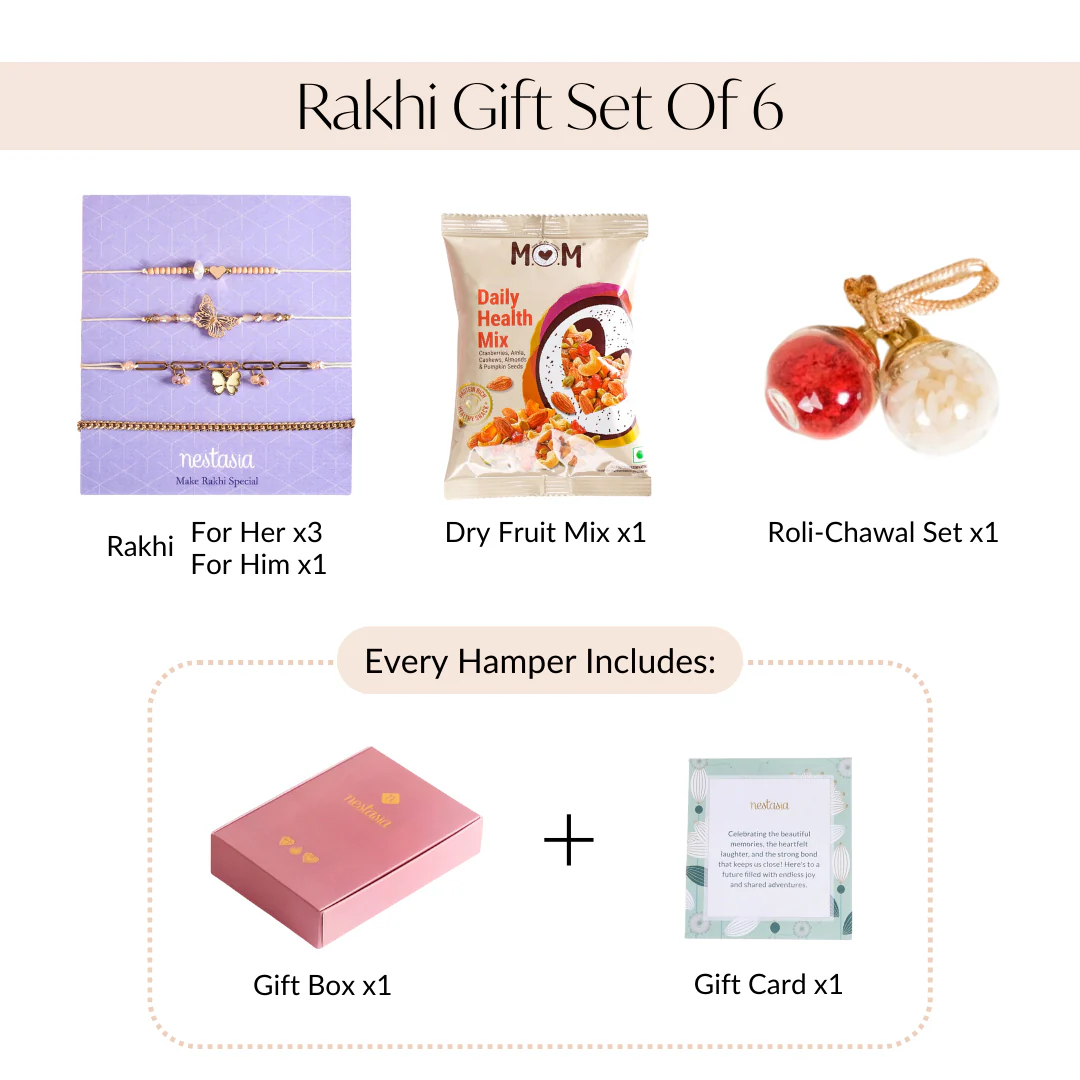 Butterfly Heart Rakhi Hamper Set Of 6 With Box And Card - Image 4