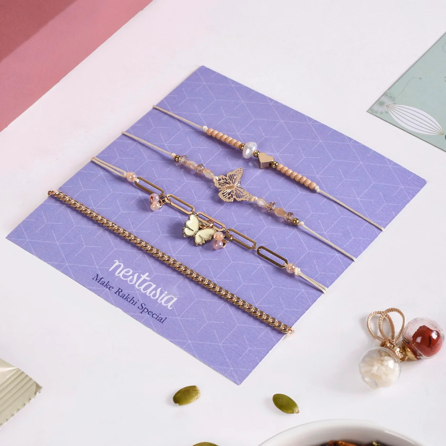Butterfly Heart Rakhi Hamper Set Of 6 With Box And Card - Image 6