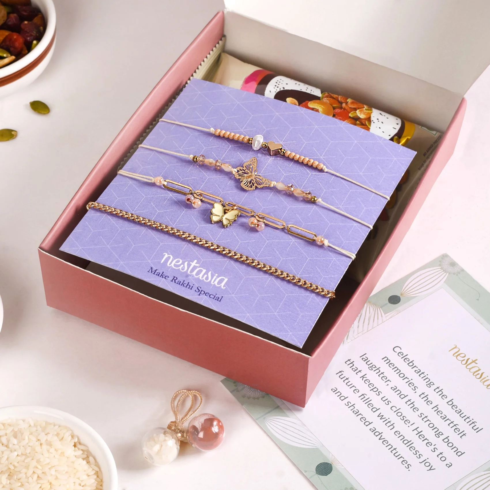 Butterfly Heart Rakhi Hamper Set Of 6 With Box And Card - Image 7