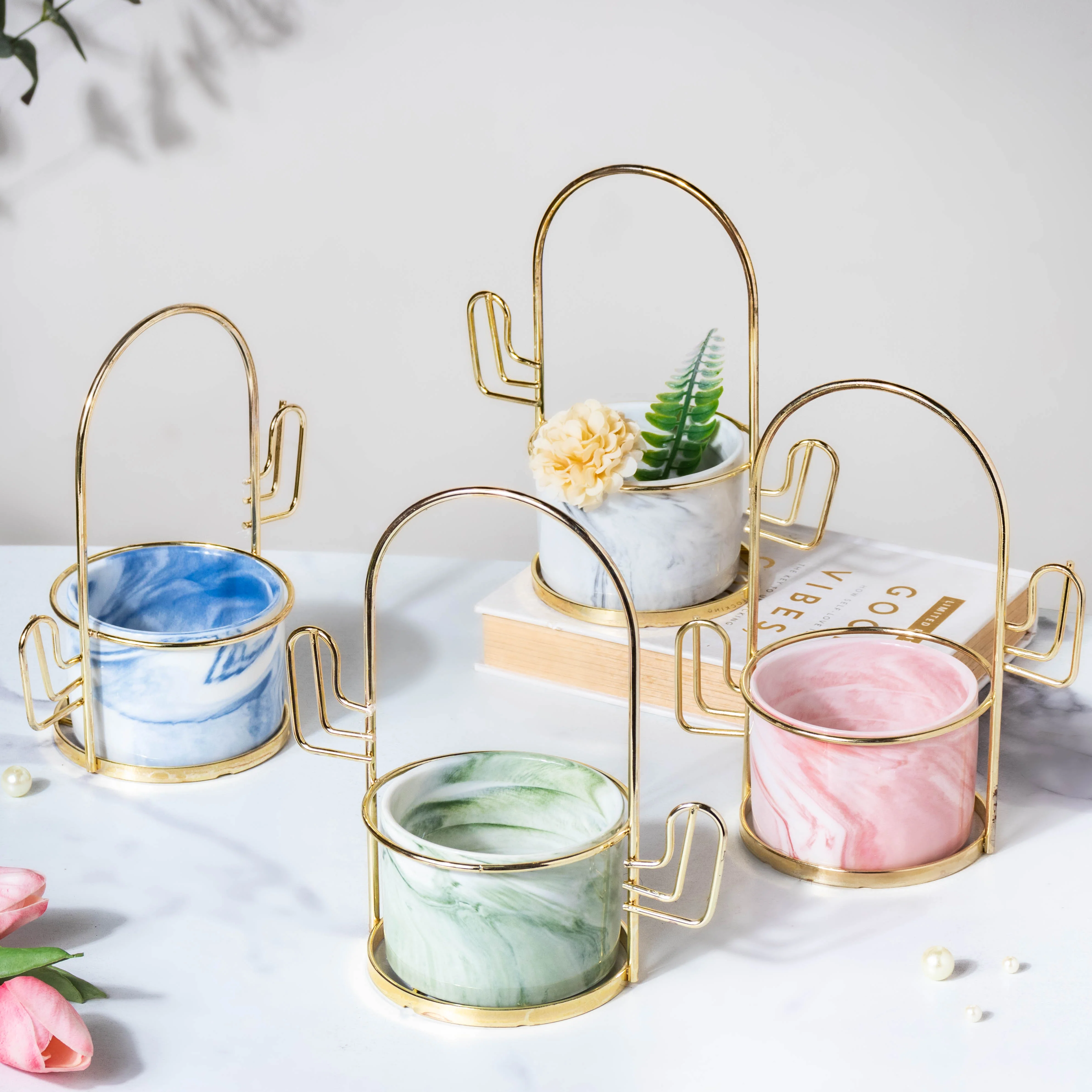 Cacti Frame Marble Ceramic Planter Blue - Image 12