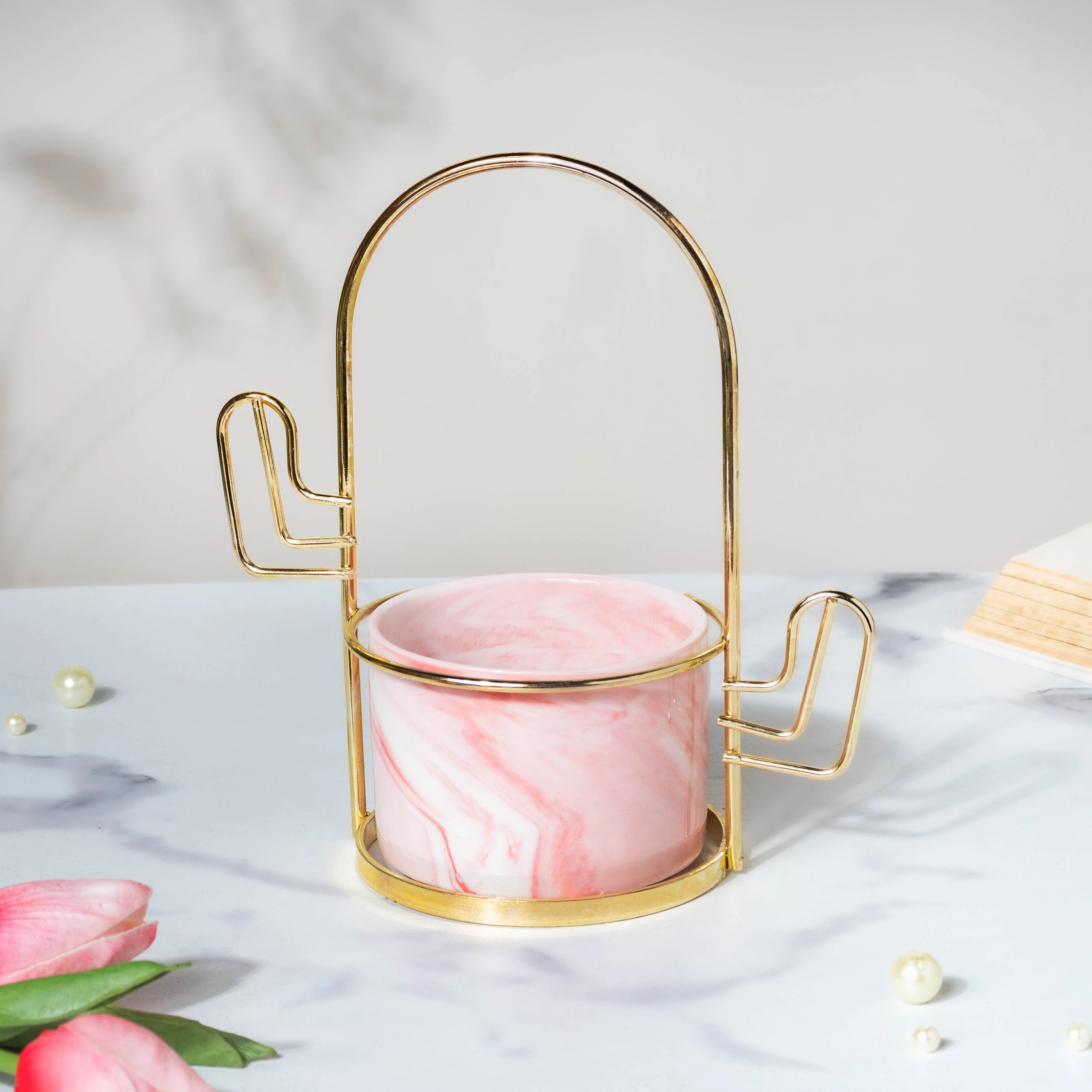 Cacti Frame Marble Ceramic Planter Pink - Image 4