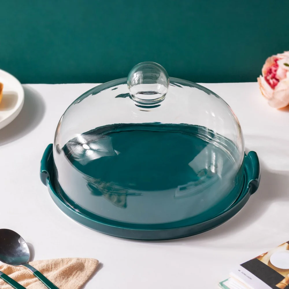 Cake Plate With Cover Green 10 Inch - Image 3