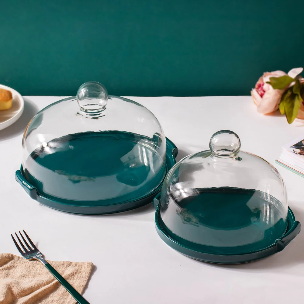 Cake Plate With Cover Green 8.5 Inch - Image 9