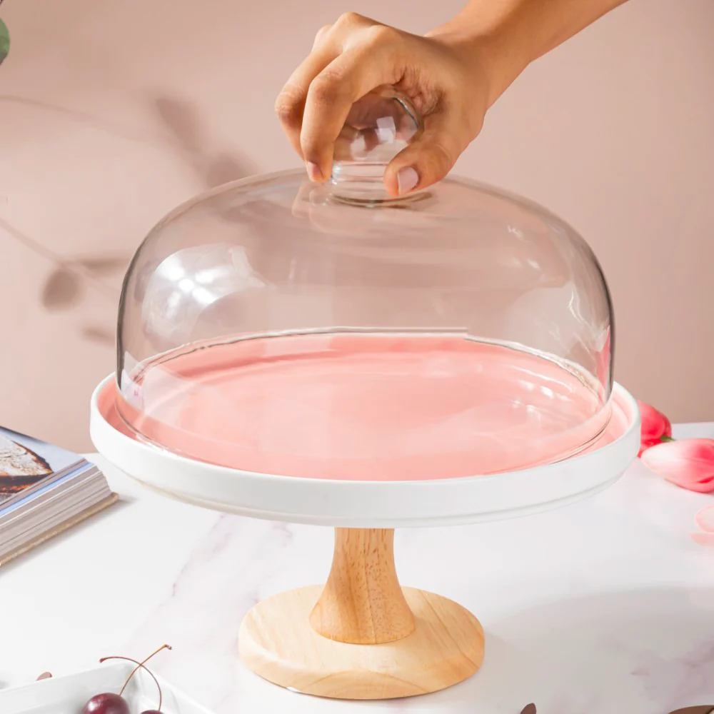 Cake Stand With Cloche Pink 9.5 Inch - Image 7