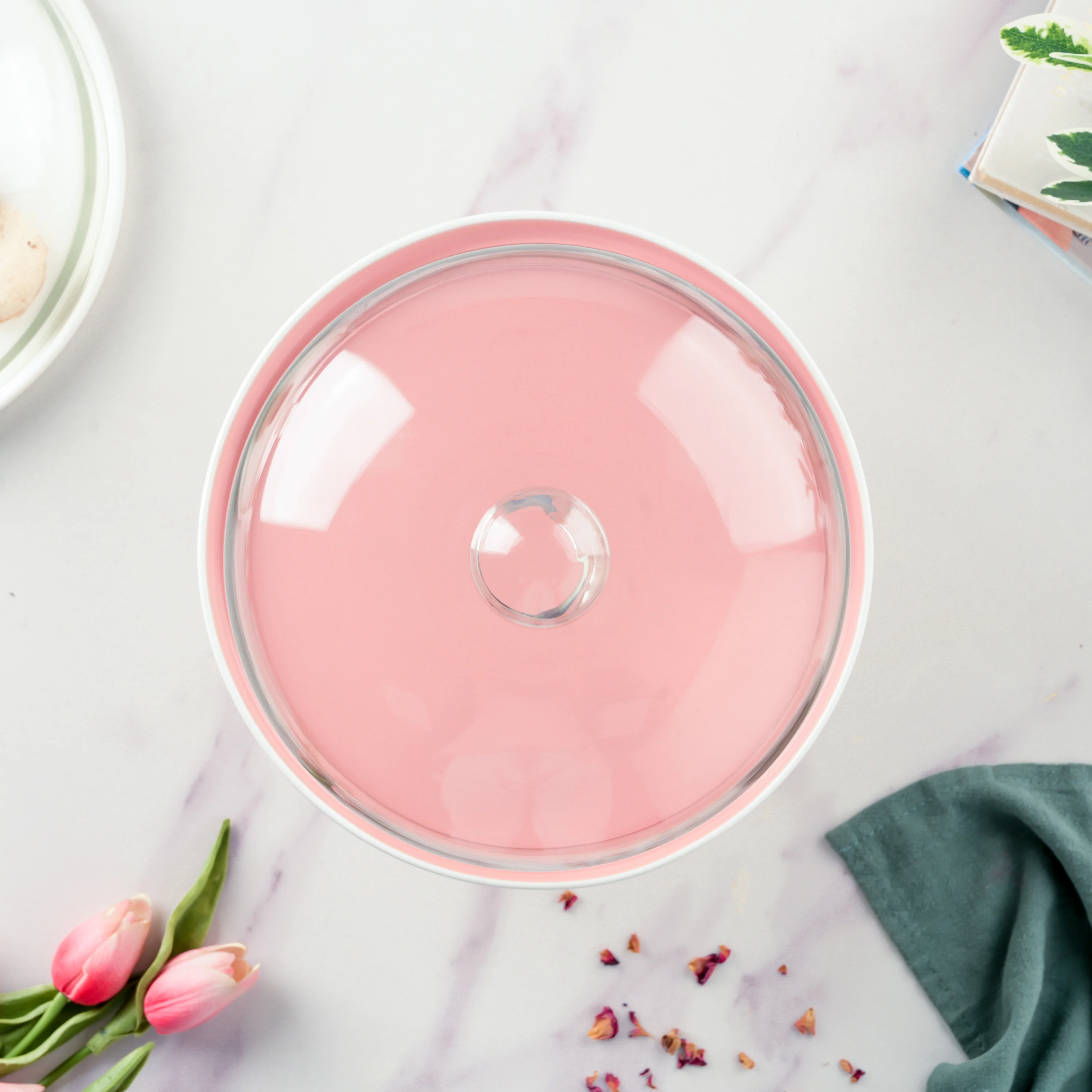 Cake Stand With Cloche Pink 7.5 Inch - Image 5
