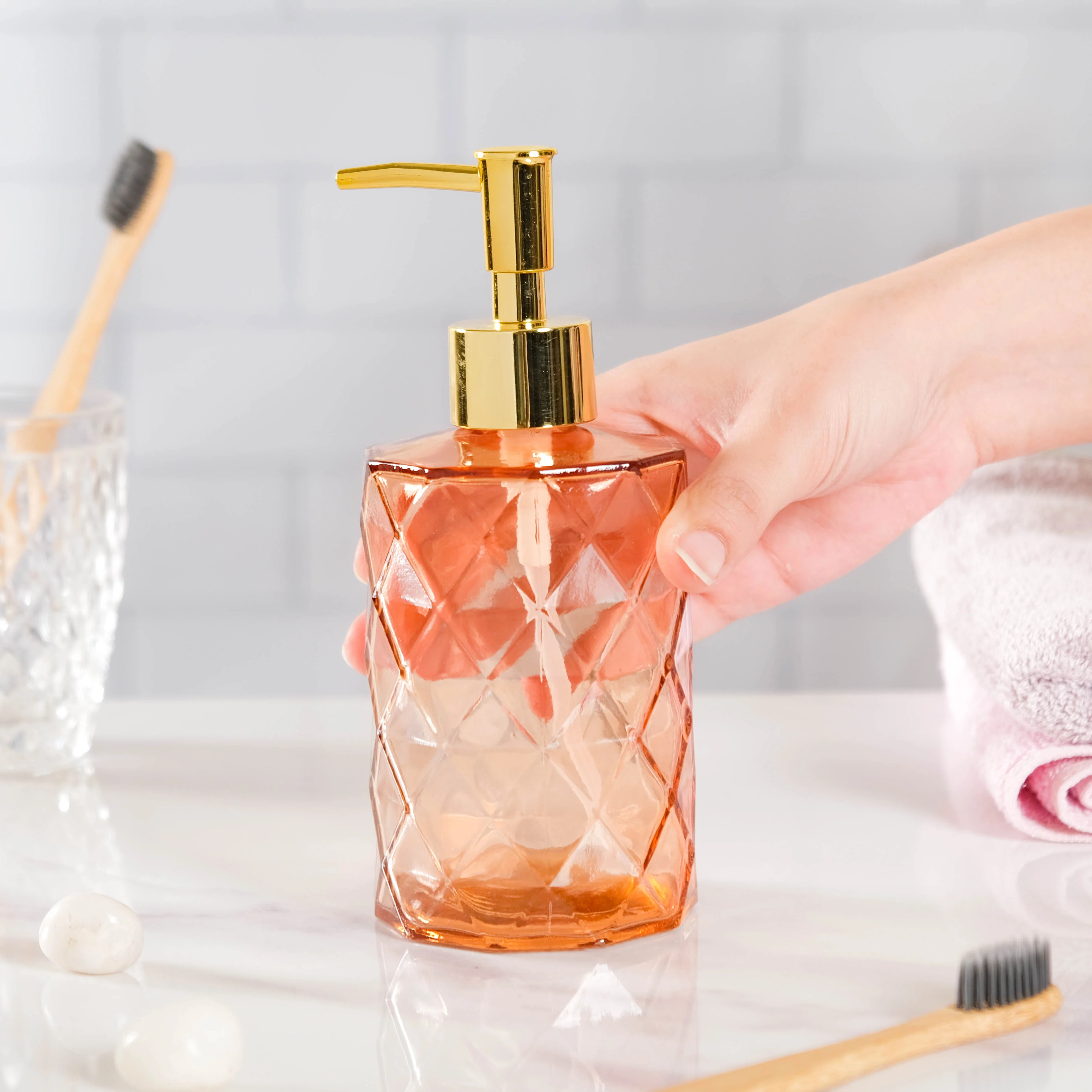 Caramel Amber Textured Glass Dispenser with Nozzle - Image 2