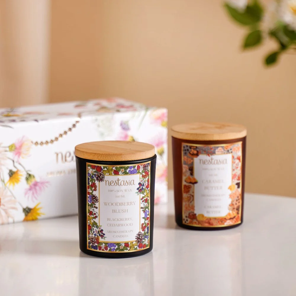 Caramel & Woodberry Scented Candles Jars Set Of 2 - Image 7