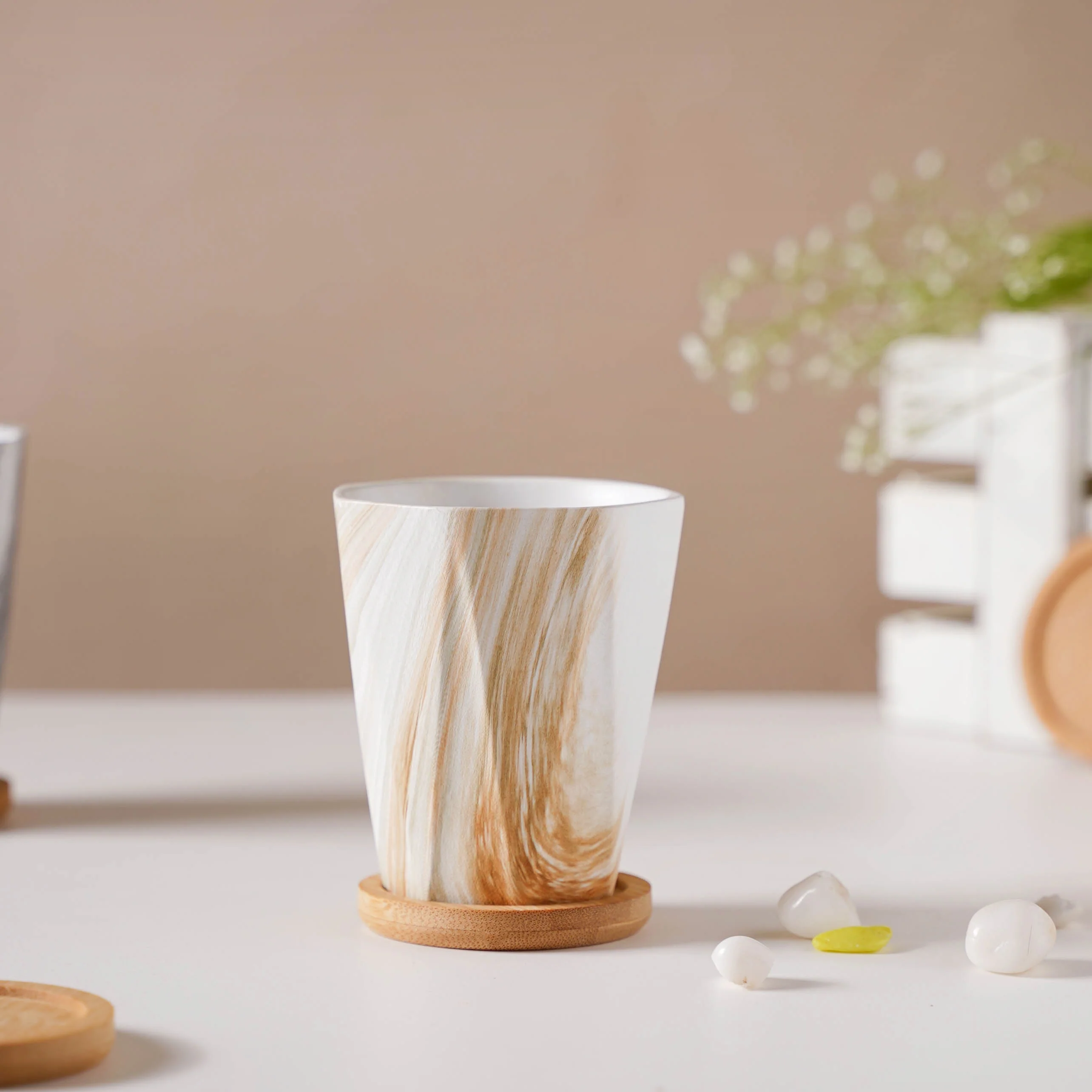 Carrara Brown Planter With Coaster - Image 3
