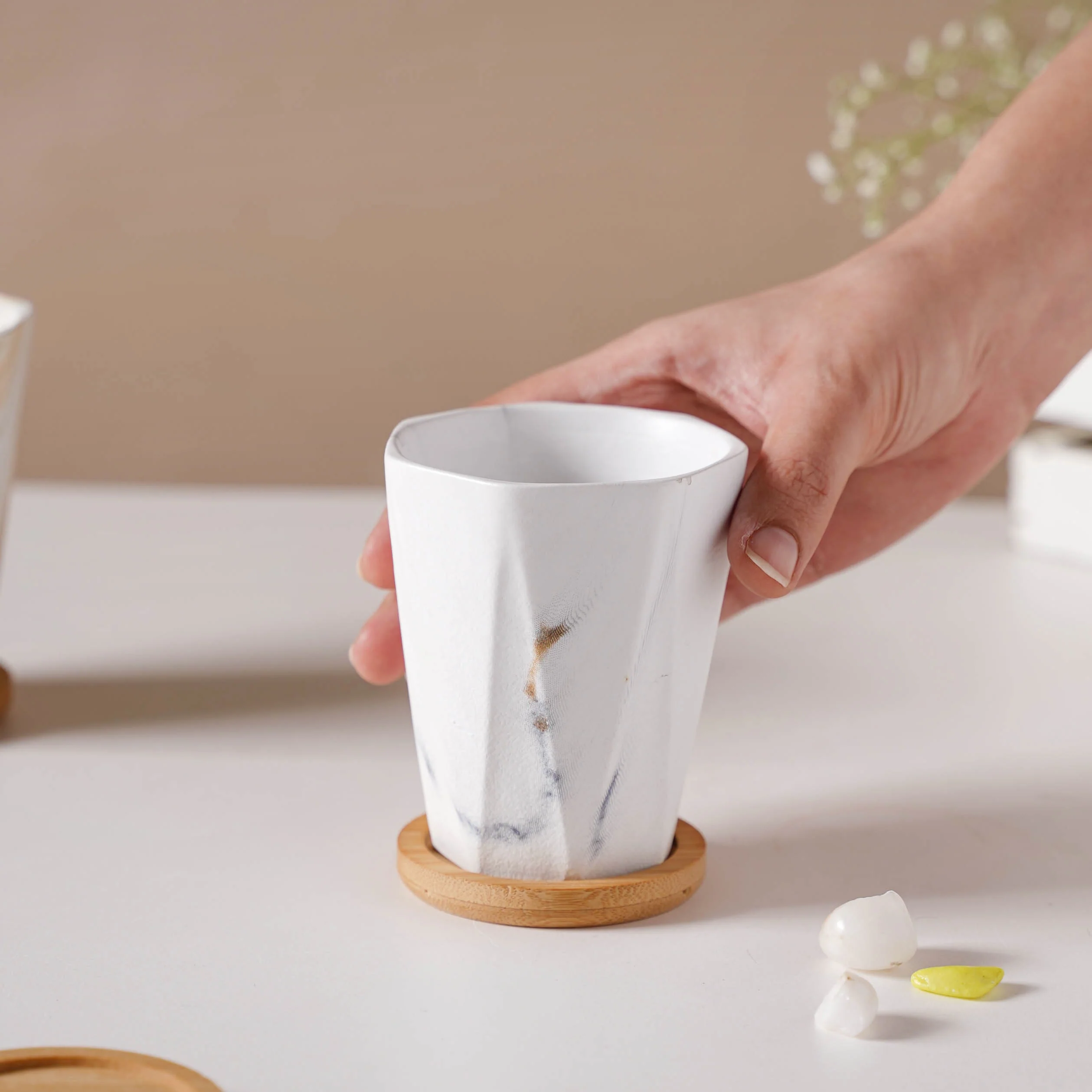 Carrara Marble Planter With Coaster - Image 2
