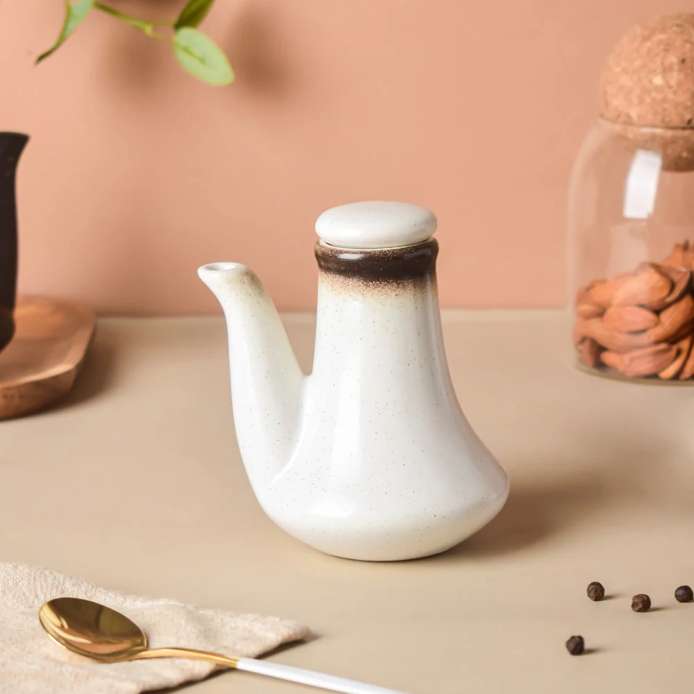 Cavern Clay Spouted Oil Pot White 150 ml - Image 3
