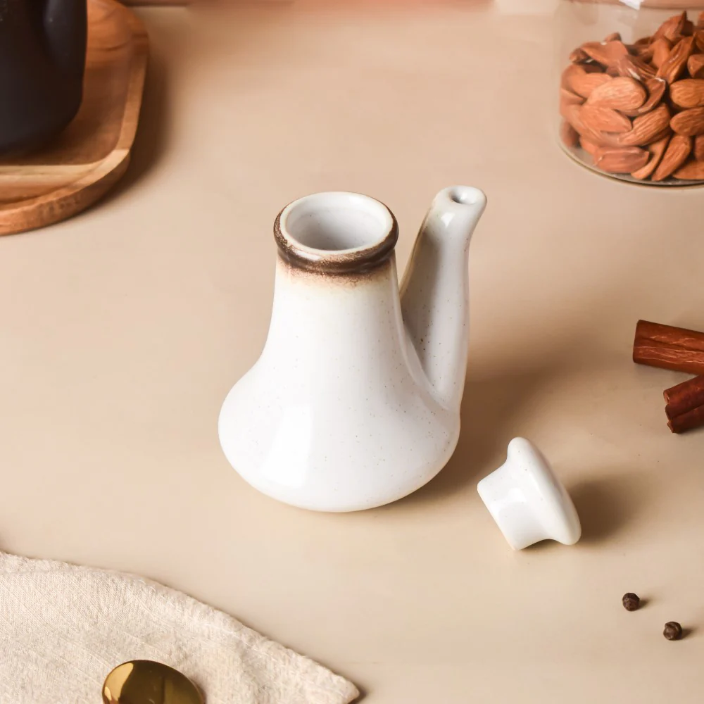 Cavern Clay Spouted Oil Pot White 150 ml - Image 4