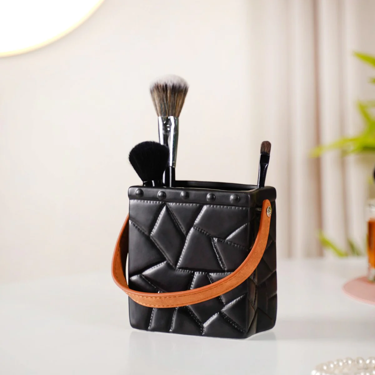 Ceramic Bag Shaped Mini Vase With Handle Black - Image 10