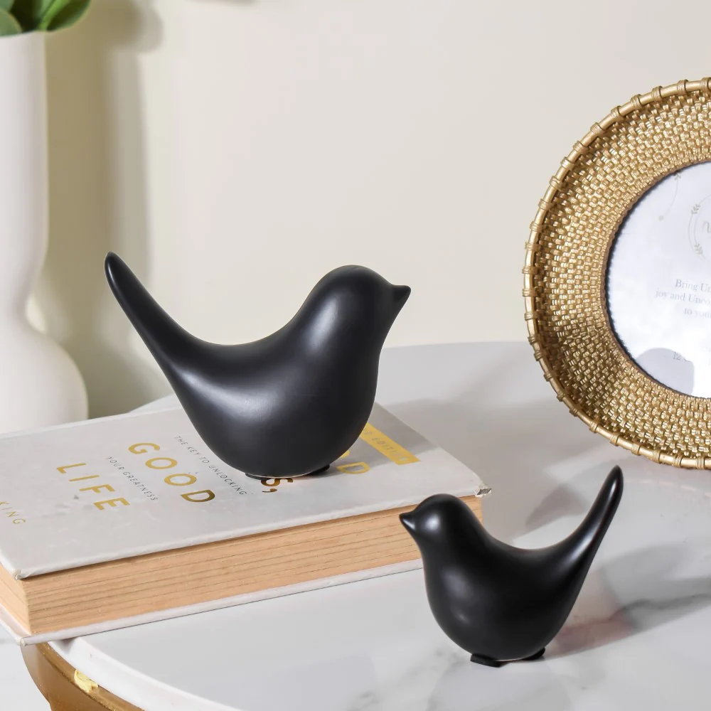 Ceramic Bird Showpiece Black Set Of 2 - Image 3
