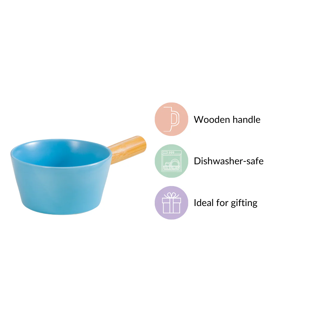 Ceramic Bowl With Wooden Handle Blue 450 ml - Image 6