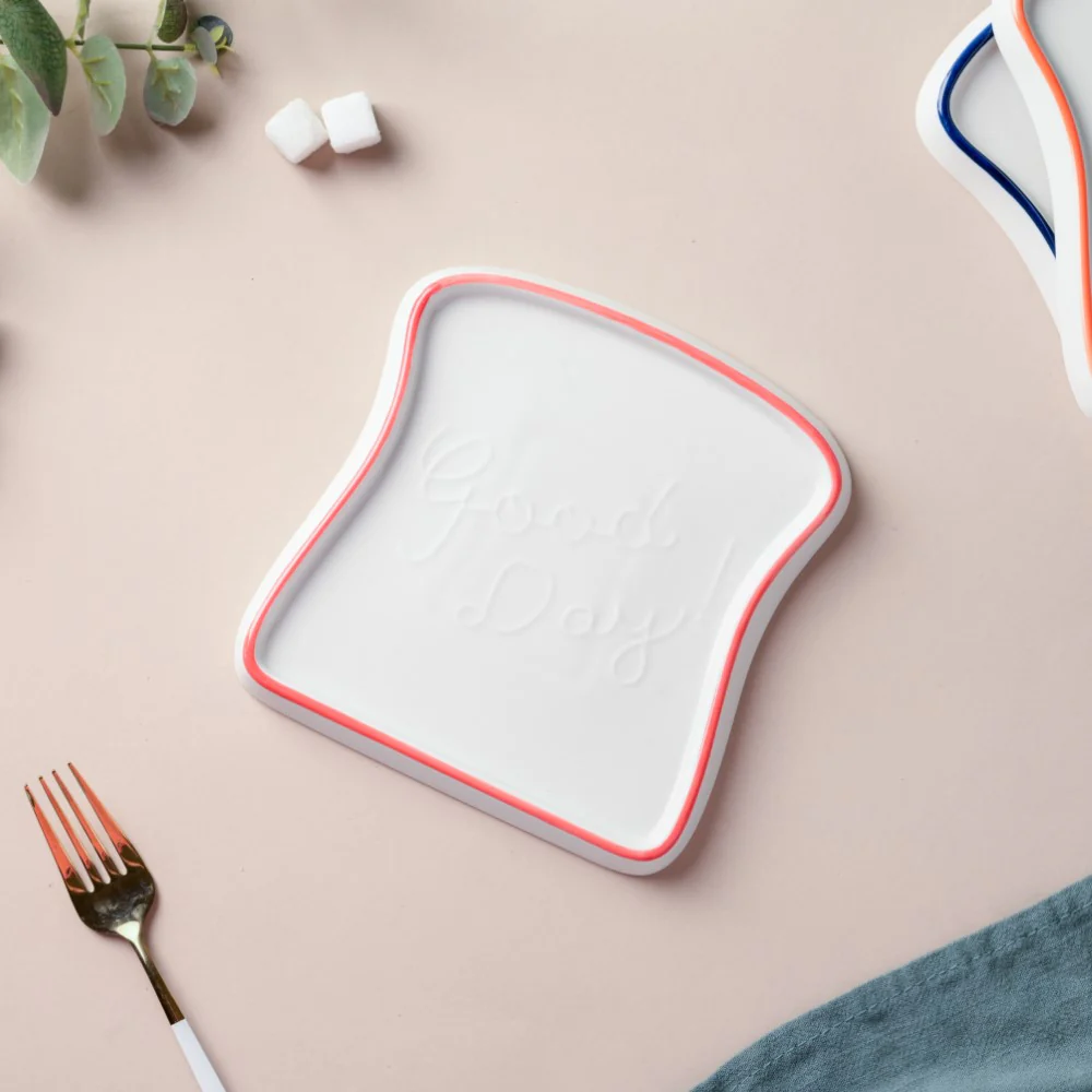 Ceramic Bread Plate Red Rim - Image 5