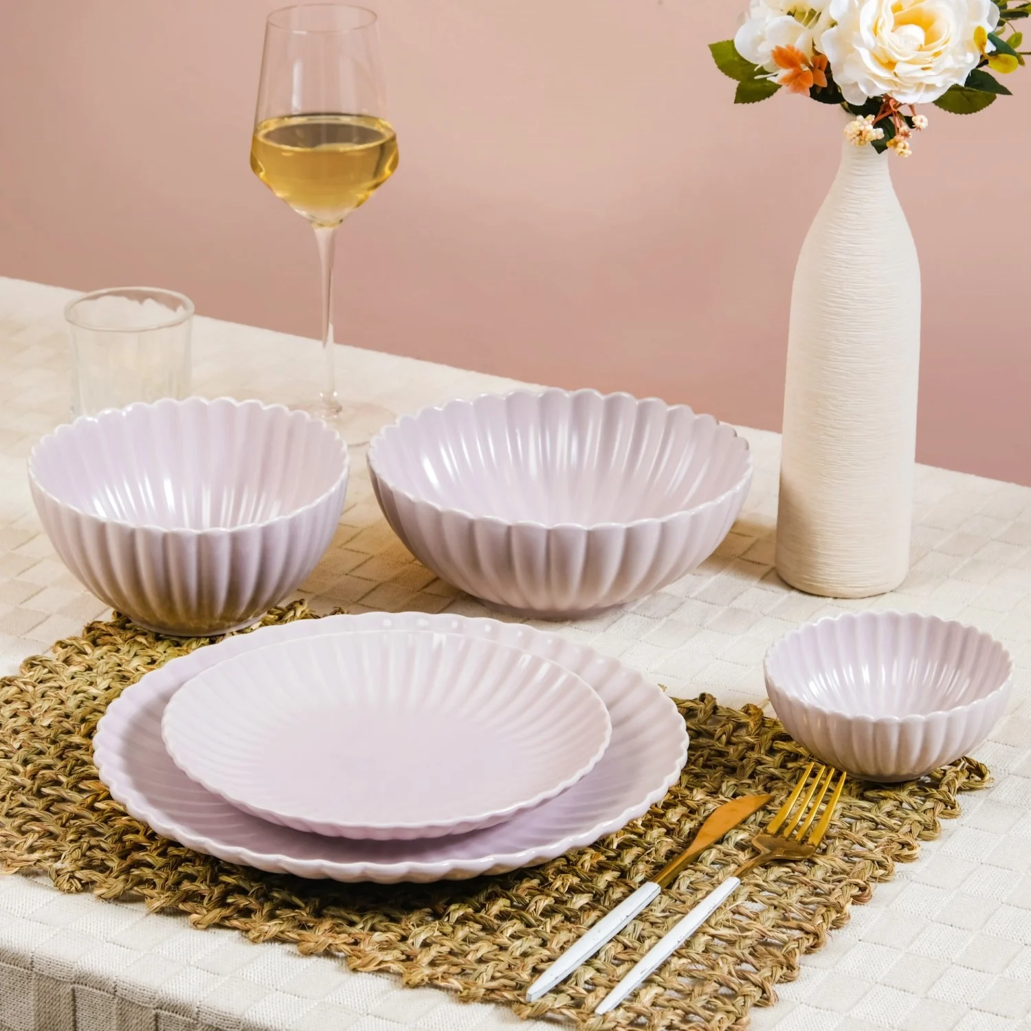 Ceramic Dinner Plates Lilac Scallop Set Of 4 10 Inch - Image 3