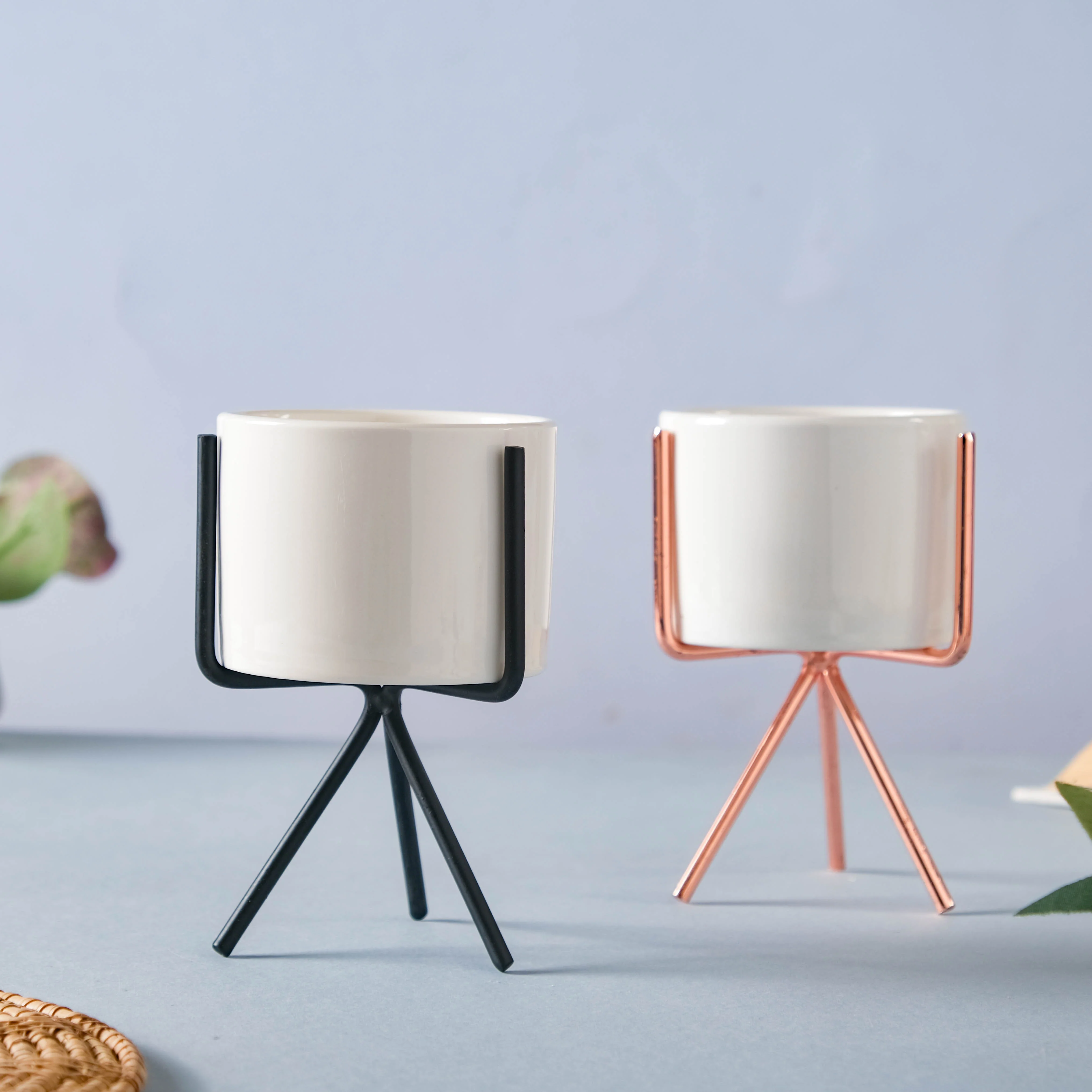 Ceramic Flower Pot with Metal Stand - Image 2