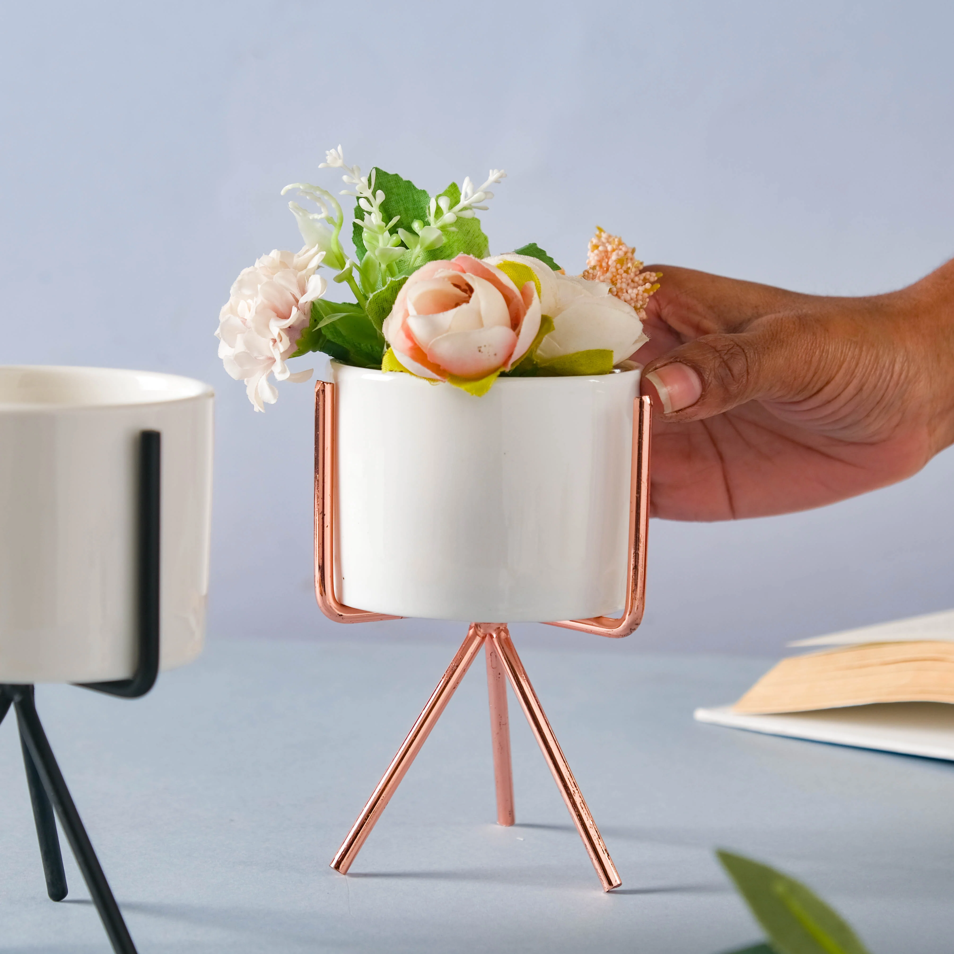 Ceramic Flower Pot with Metal Stand - Image 6