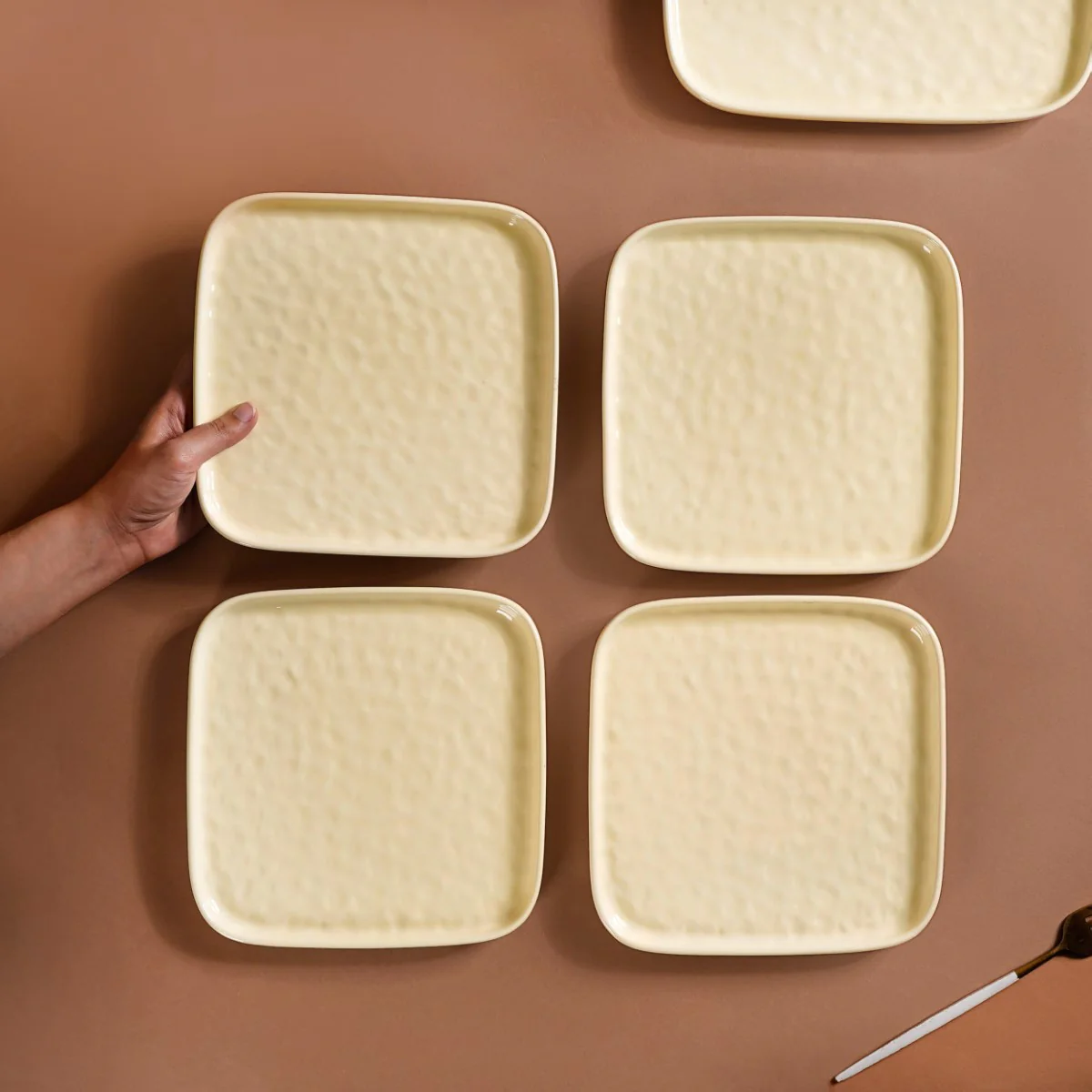 Ceramic Square Snack Plate Vanilla White Set Of 4 8 Inch - Image 2