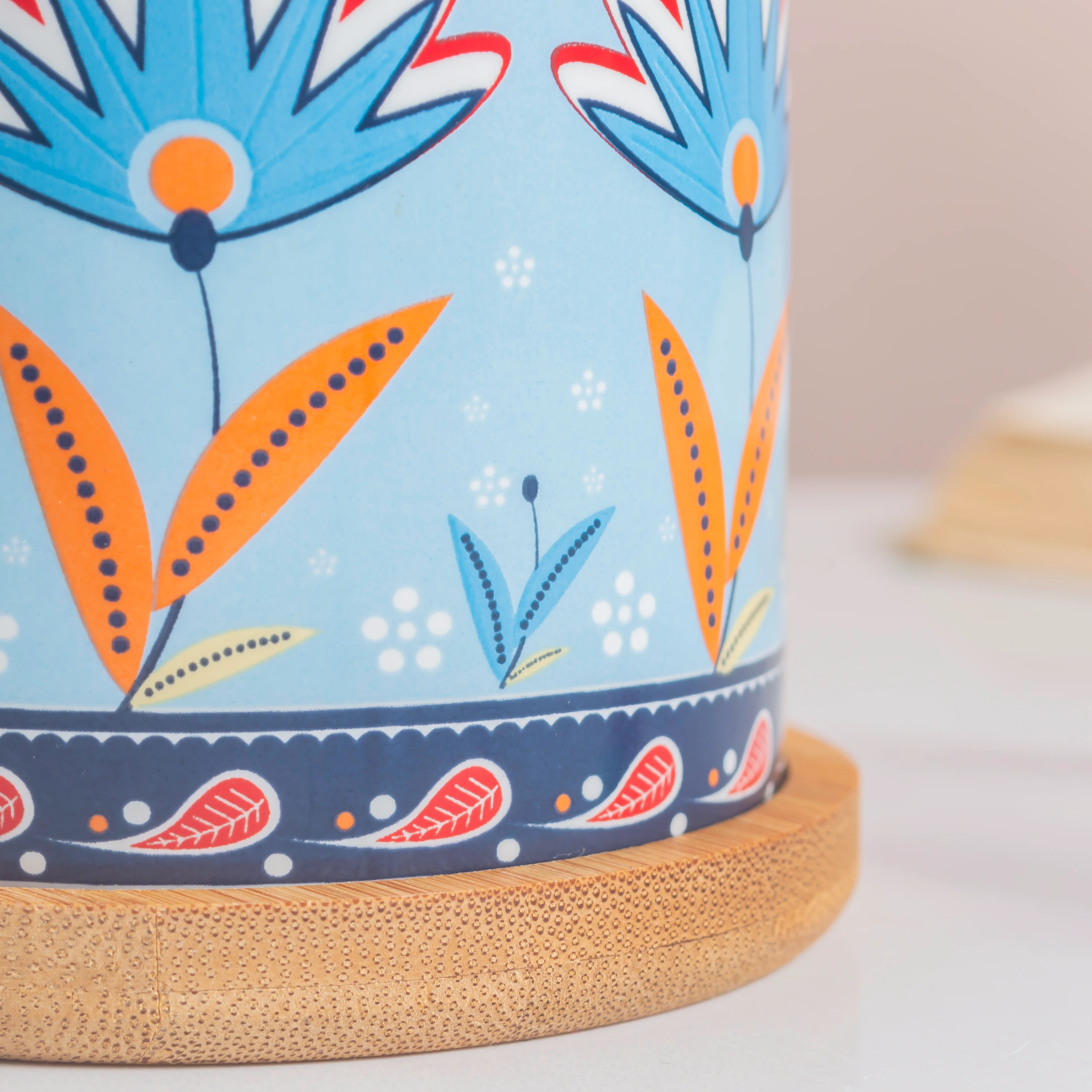 Cerulean Bloom Botanical Planter With Wooden Coaster - Image 8