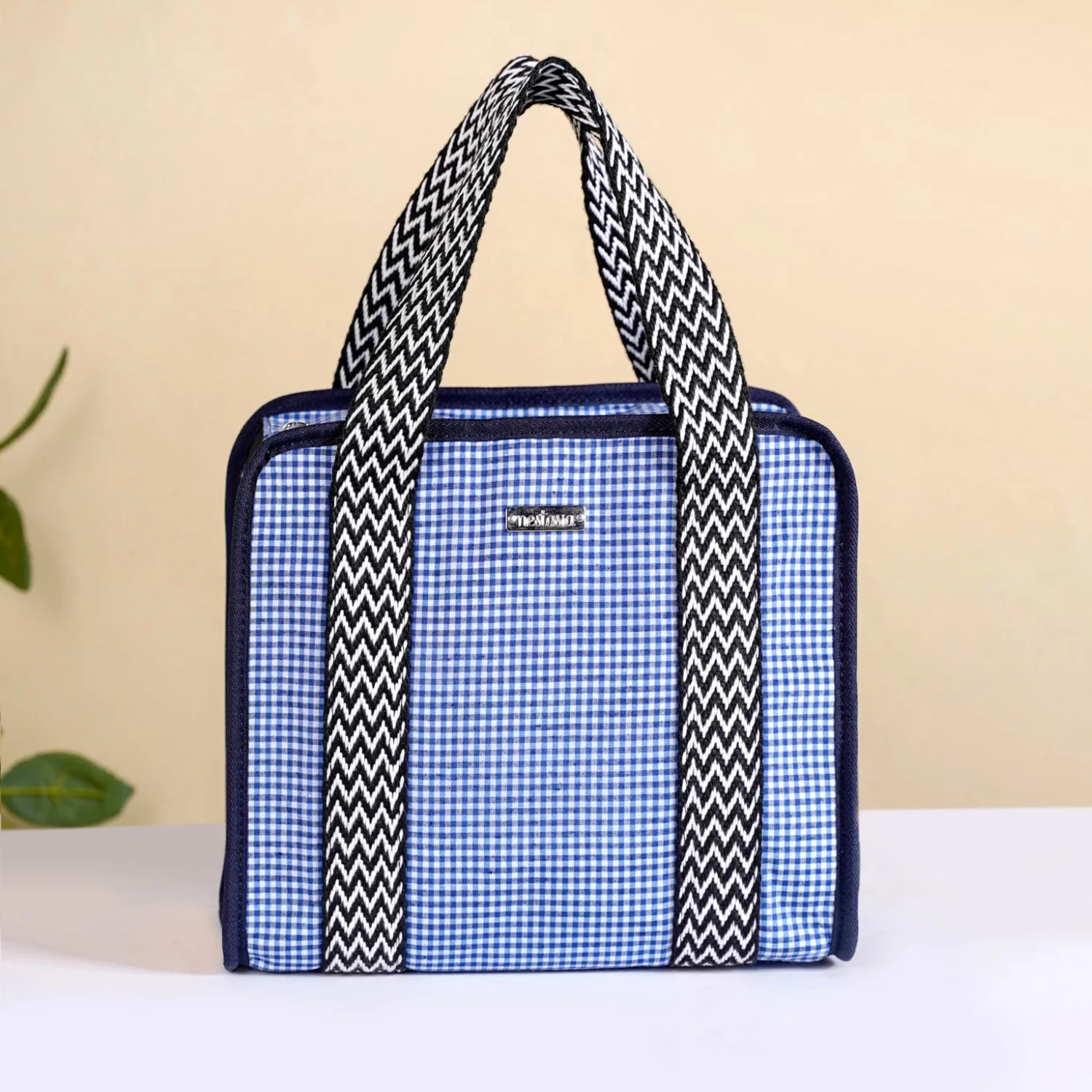 Checkered Lunch Bag Blue - Image 2