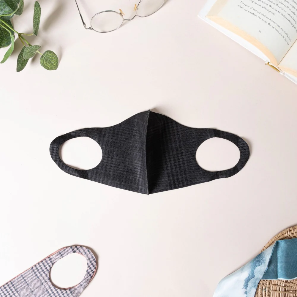 Checkered Pollution Protect Face Mask Black Set Of 4 - Image 8