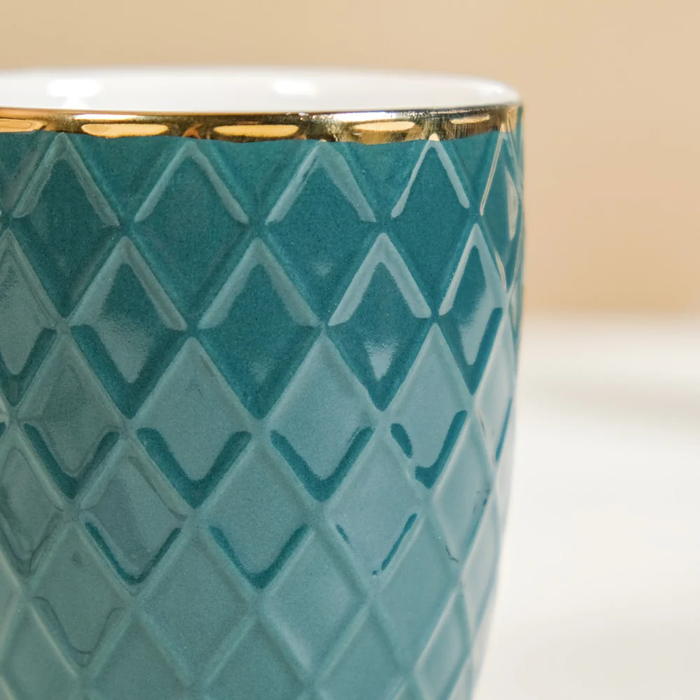 Checks Embossed Cup Set of 6 Green 330ml - Image 8