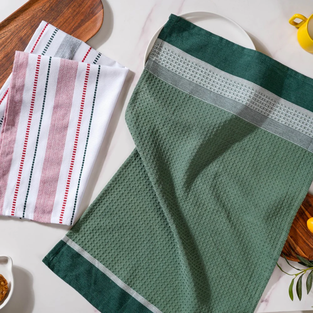 Green White Stripes Cotton Hand Towel Set Of 2 - Image 2