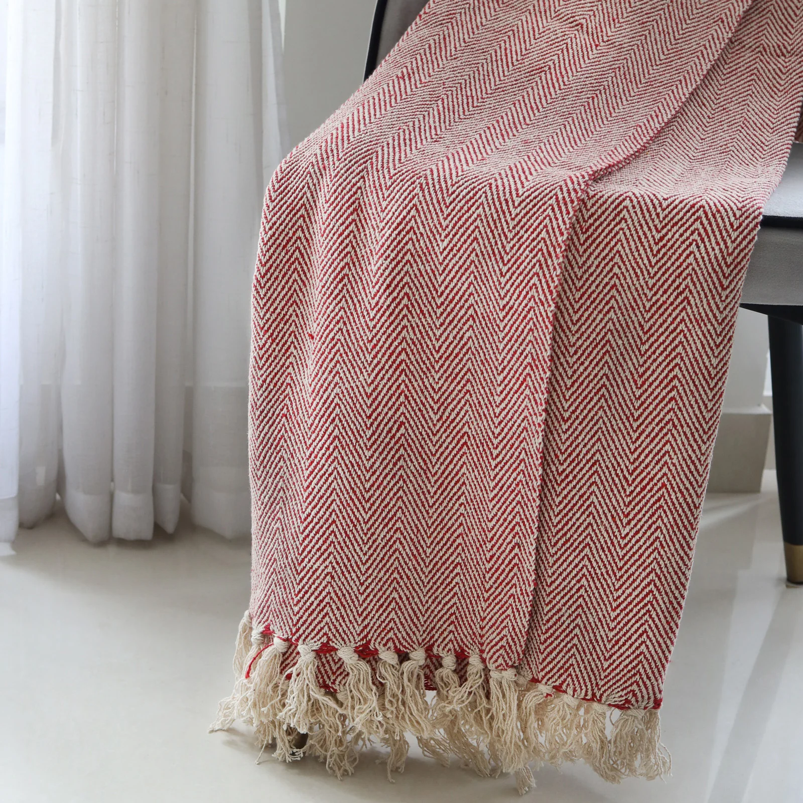 Chevron Cotton Throw Red - Image 2