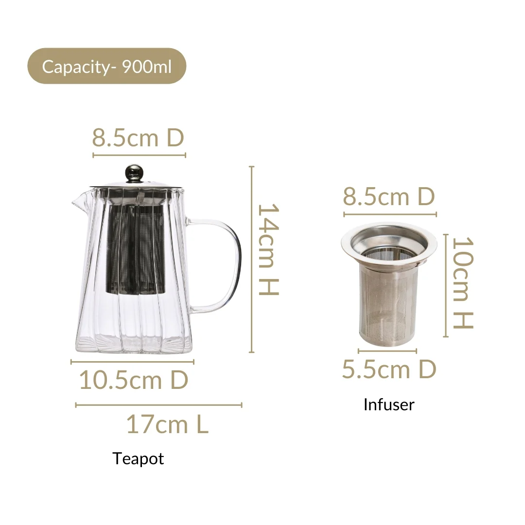 Chic Flame Safe Glass Teapot With Strainer 900ml - Image 3