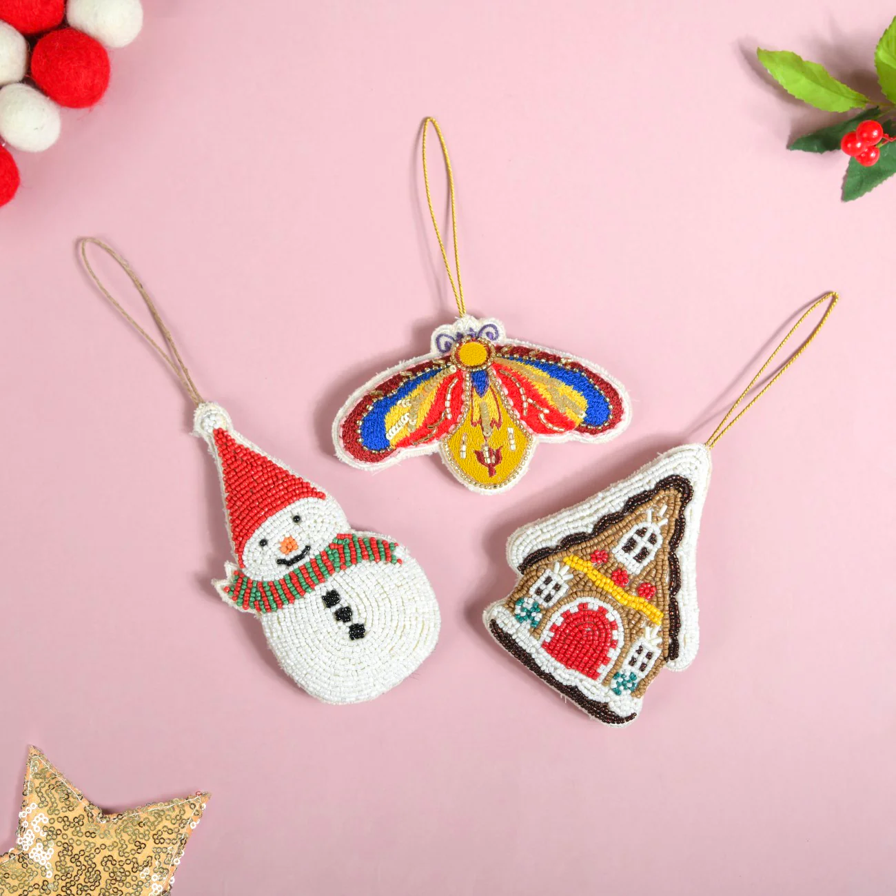 Christmas Hanging Ornament Set of 3 Multicolour - Image 12