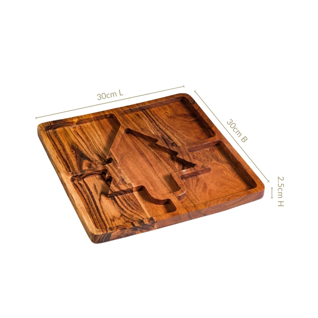 Christmas Tree Acacia Wood Serving Platter 30x30cm - Image 4