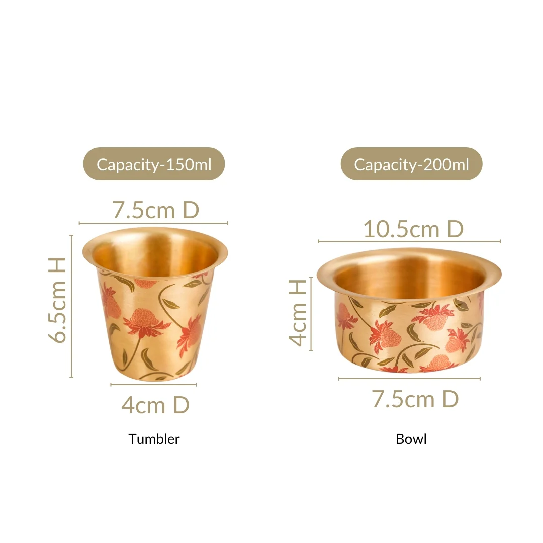 Chrysanthemums Pure Brass Filter Coffee Dabara Set For 2 With Gift Box - Image 4