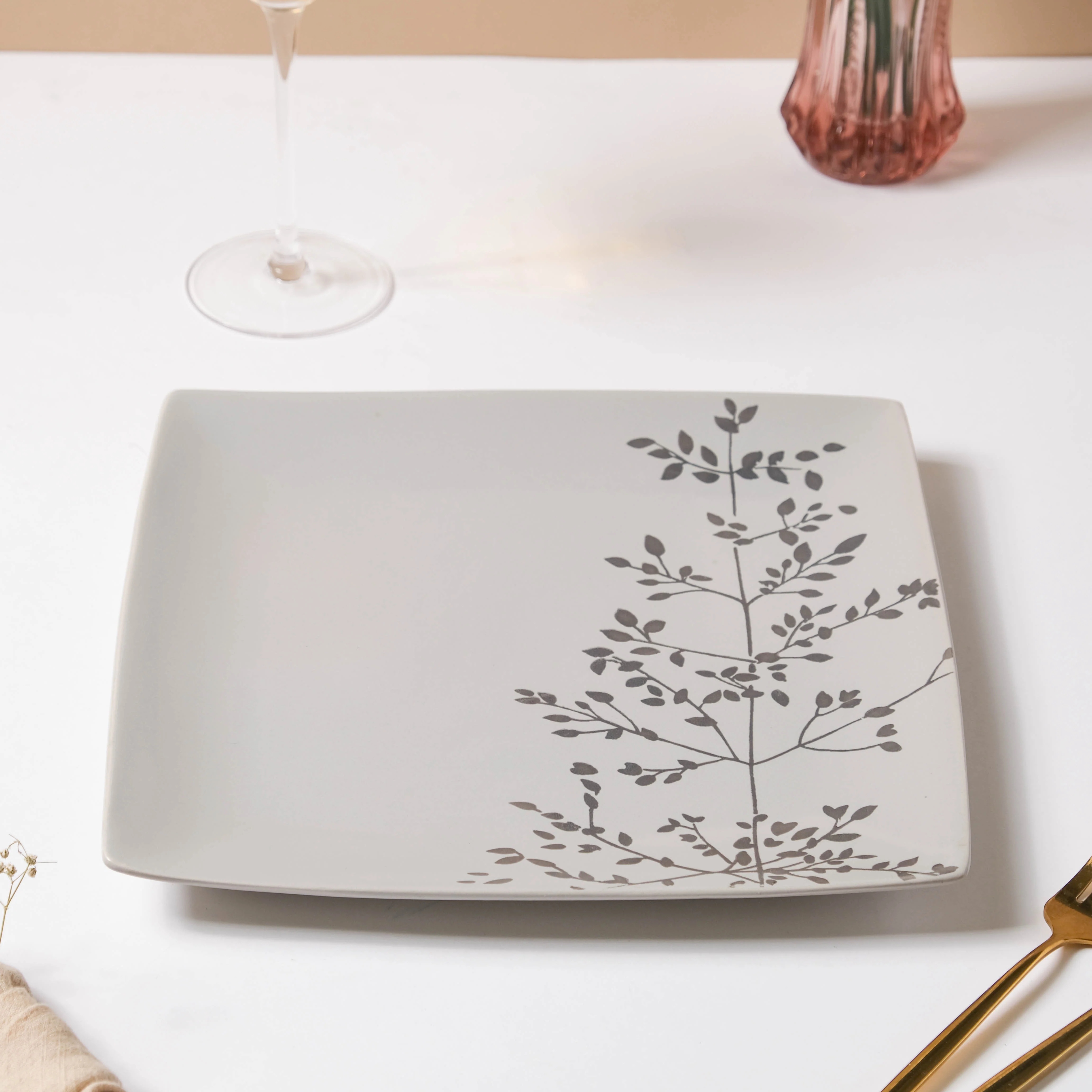 Ciara Sprig Square Plate Grey 10.5 Inch - Image 5