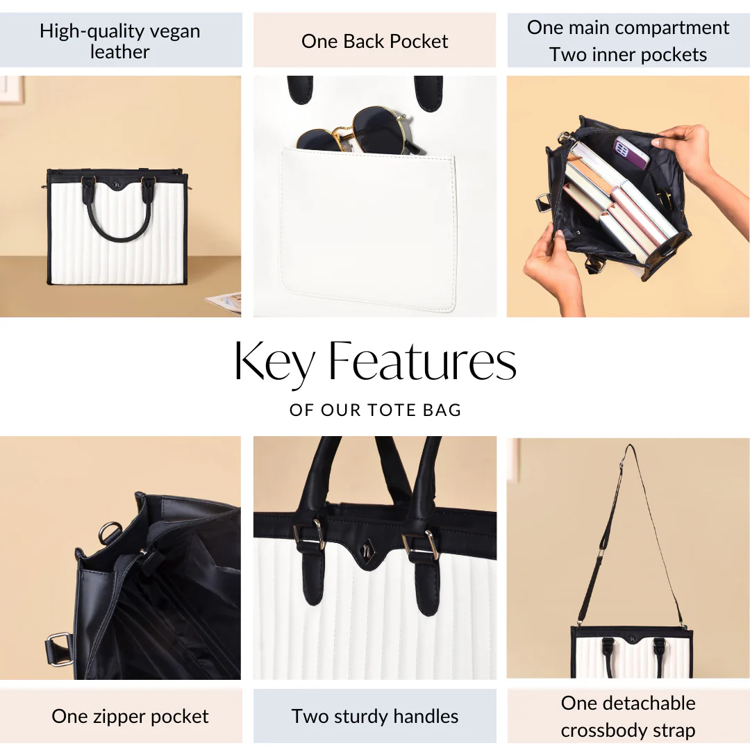 Classic Chic Black And White Tote Bag With Sling - Image 5