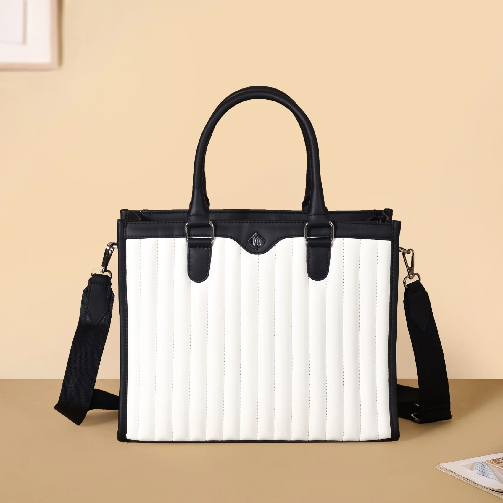 Classic Chic Black And White Tote Bag With Sling - Image 8
