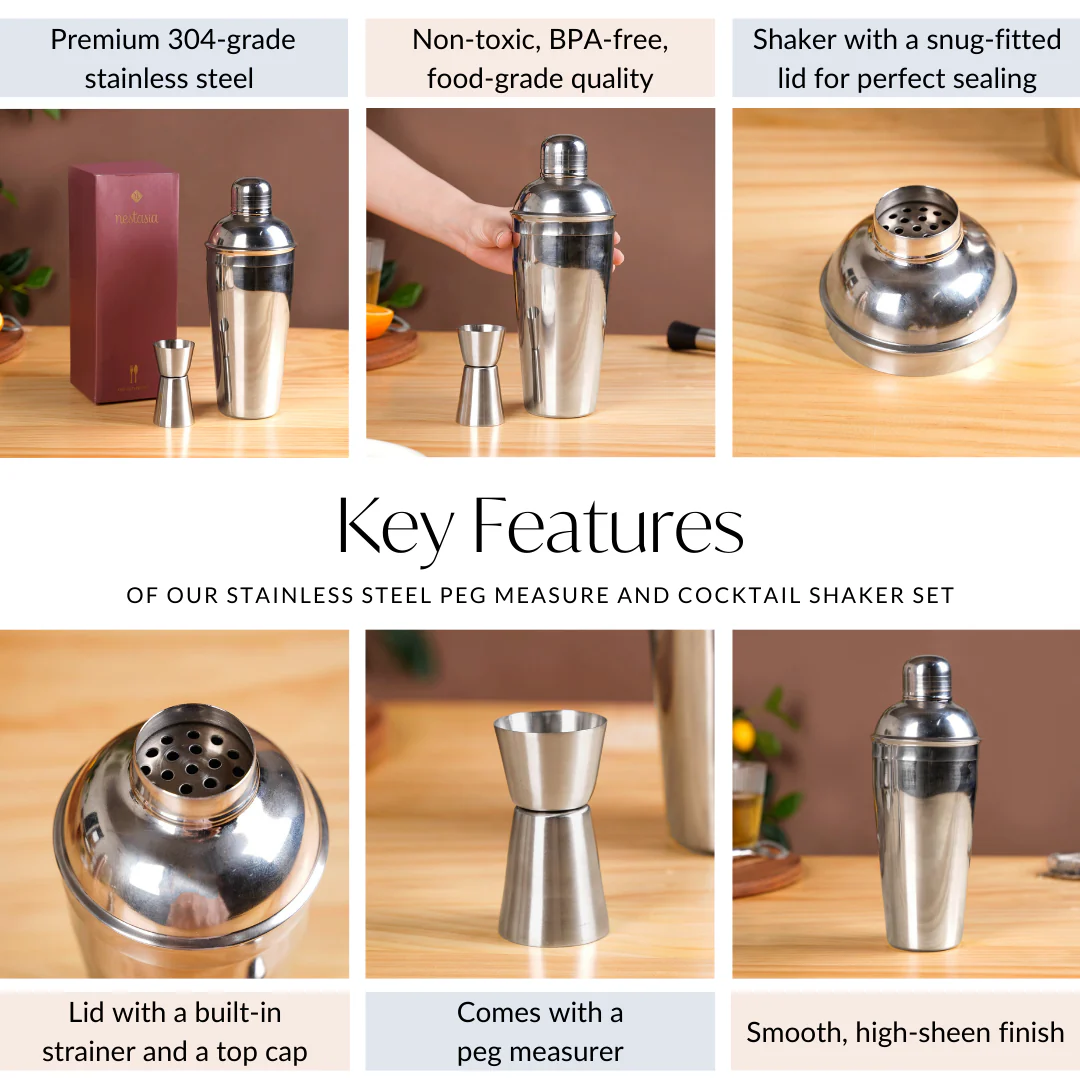 Classic Stainless Steel Peg Measure And Cocktail Shaker Set - Image 5